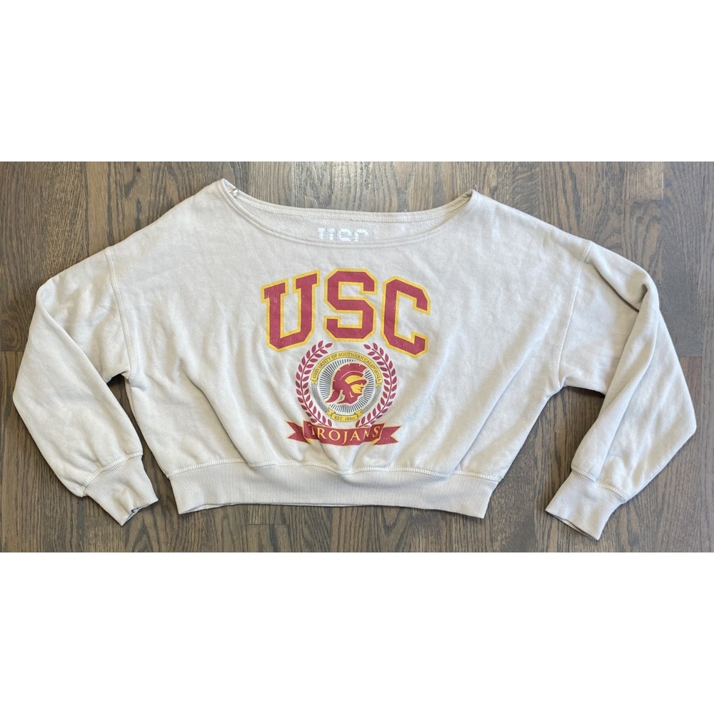 USC Trojans Off Shoulder Crop Sweatshirt Oversized Women's Medium
